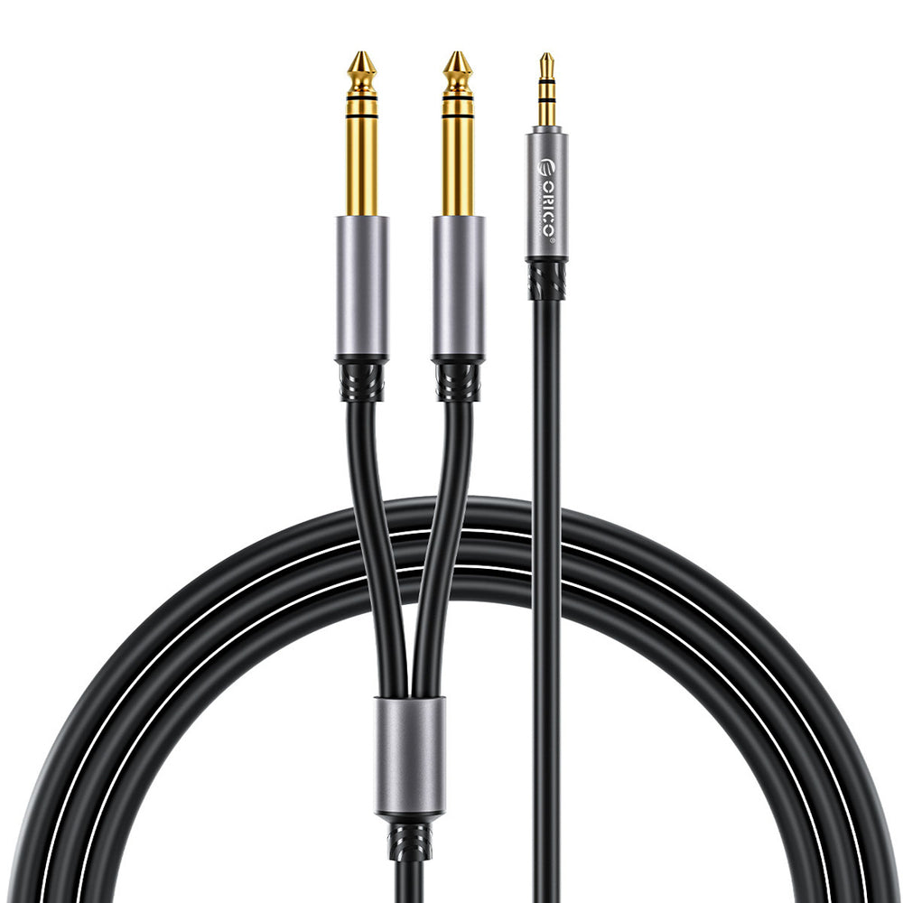 Orico AX2N lydkabel mini jack 3,5 mm til 2 x jack 6,5 mm 1 m - sort