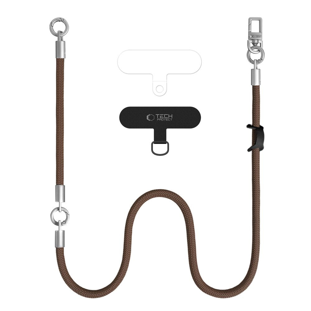 Tech-Protect C10S Crossbody phone lanyard (114 cm) + wrist strap (31 cm) - brown-titanium
