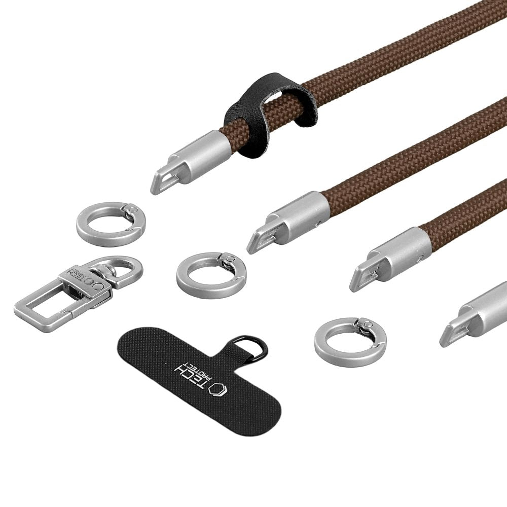 Tech-Protect C10S Crossbody phone lanyard (114 cm) + wrist strap (31 cm) - brown-titanium