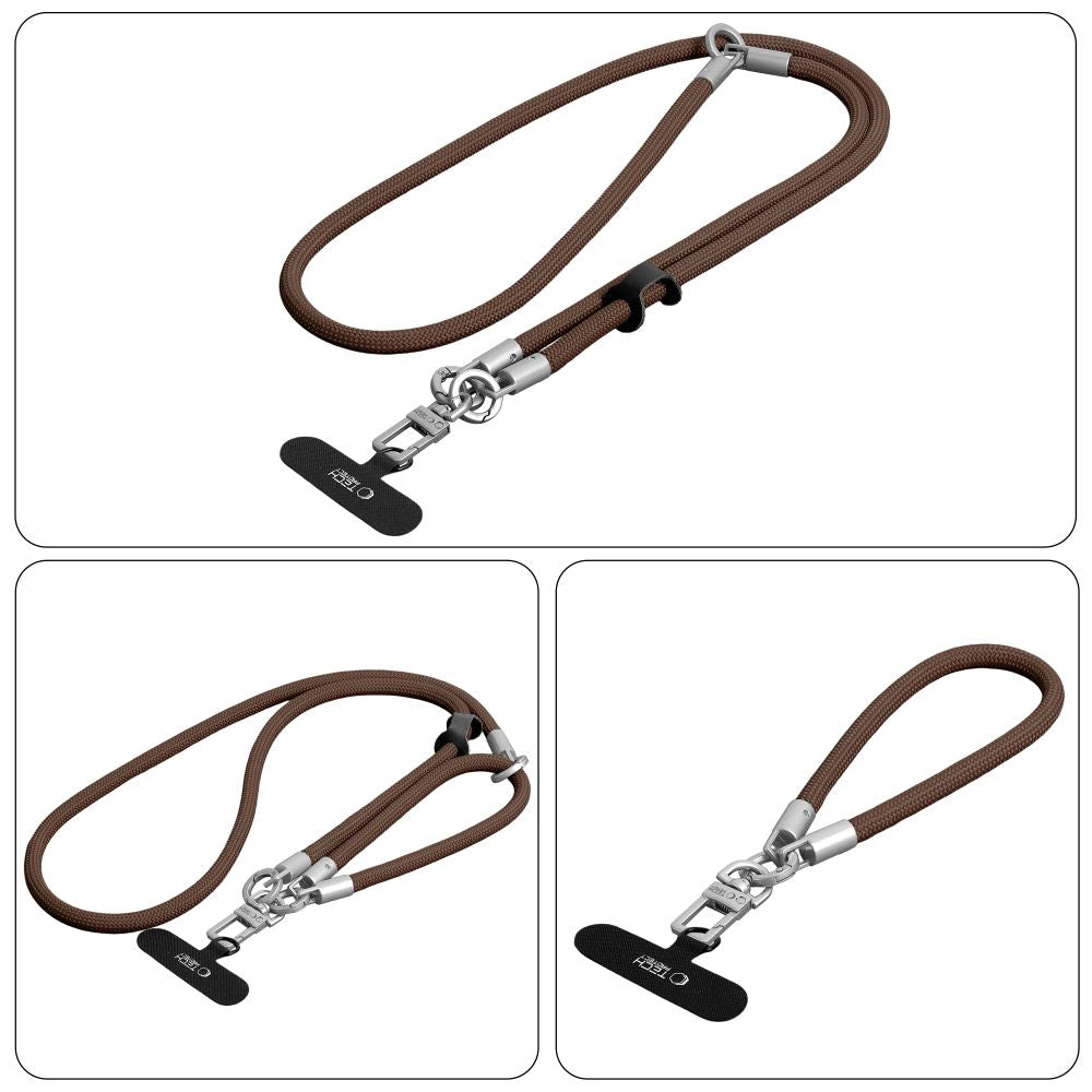 Tech-Protect C10S Crossbody phone lanyard (114 cm) + wrist strap (31 cm) - brown-titanium