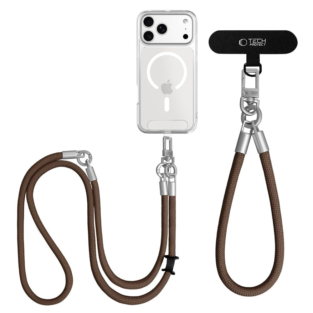 Tech-Protect C10S Crossbody phone lanyard (114 cm) + wrist strap (31 cm) - brown-titanium