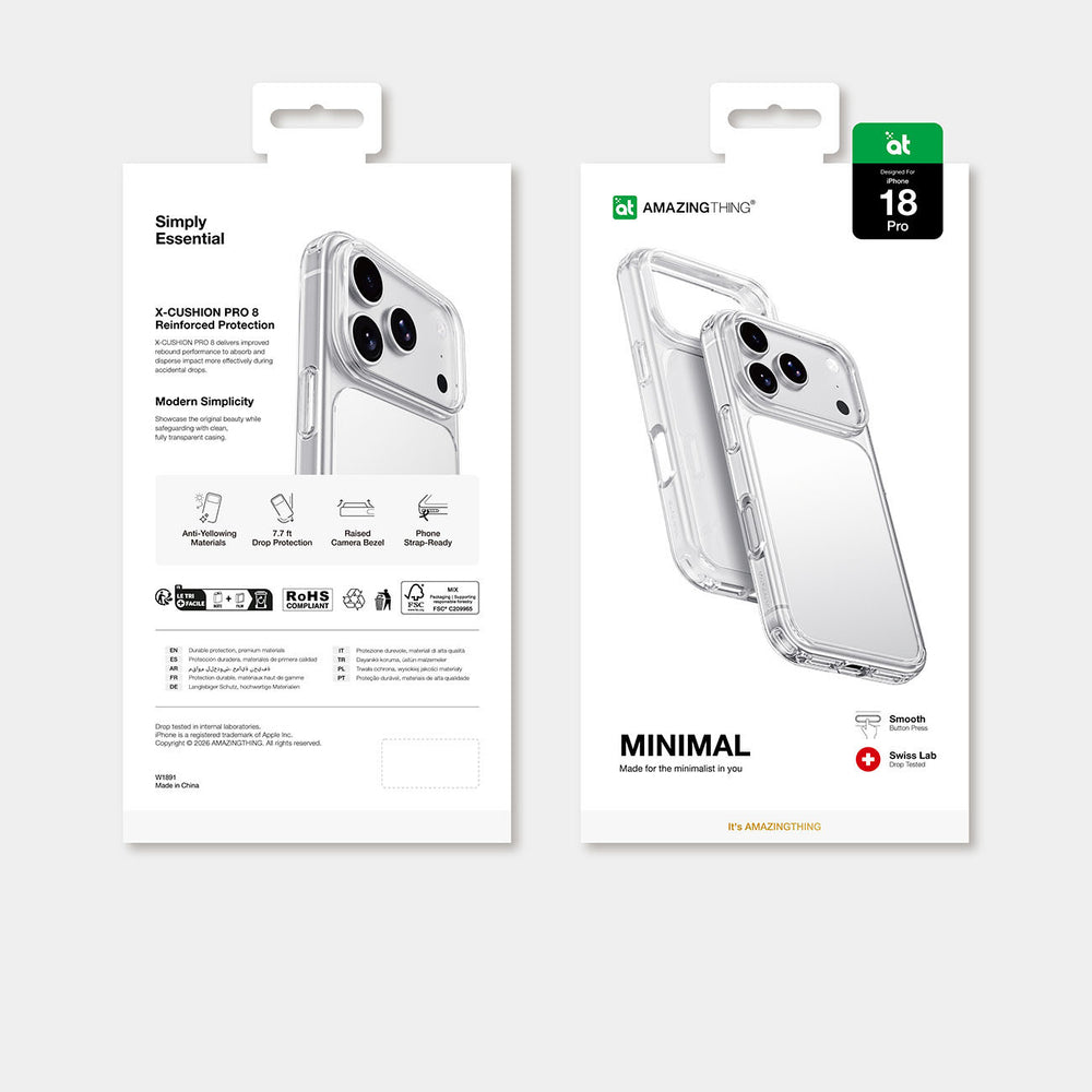 AmazingThing Minimal Drop Proof Case 3 Linser til iPhone 18 Pro - Klar