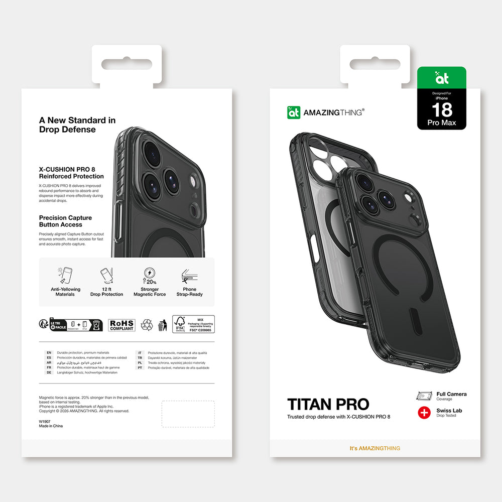 AmazingThing Titan Pro Lens Case til iPhone 18 Pro Max med kameraomslag og Lanyard Mount, Kompatibel med MagSafe - sort