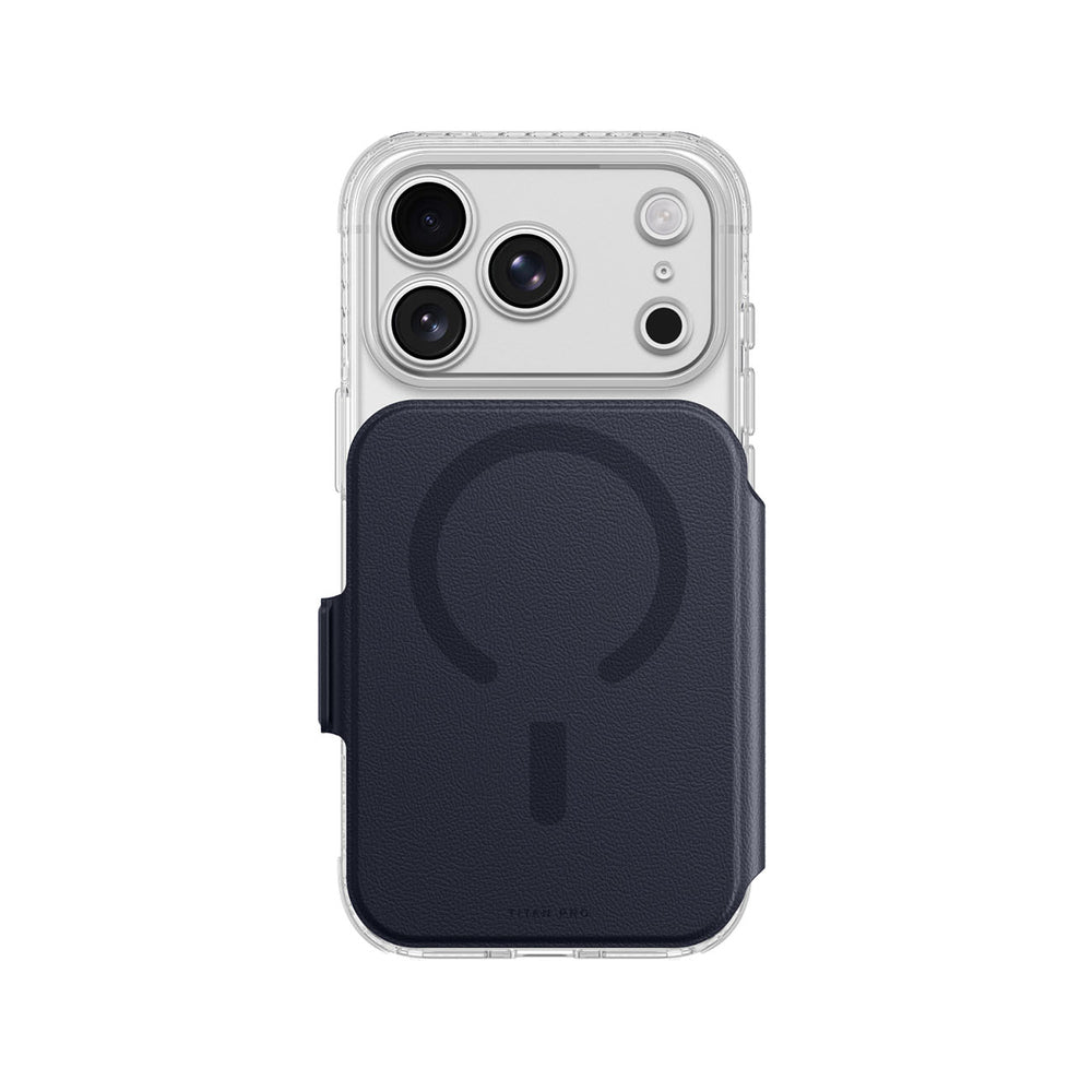AmazingThing Titan Pro Lens Flip Set Case til iPhone 18 Pro Max med Wallet, MagSafe Kompatibel - Navy Blue