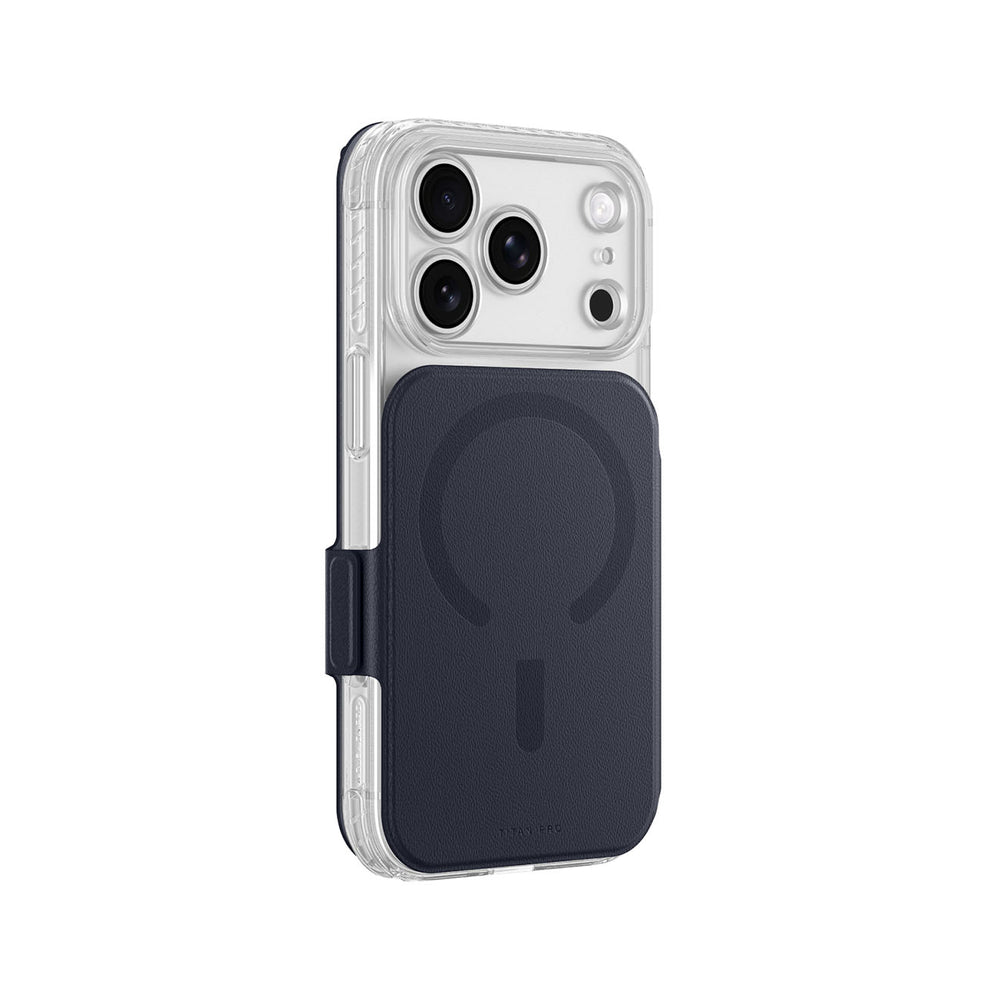 AmazingThing Titan Pro Lens Flip Set Case til iPhone 18 Pro Max med Wallet, MagSafe Kompatibel - Navy Blue