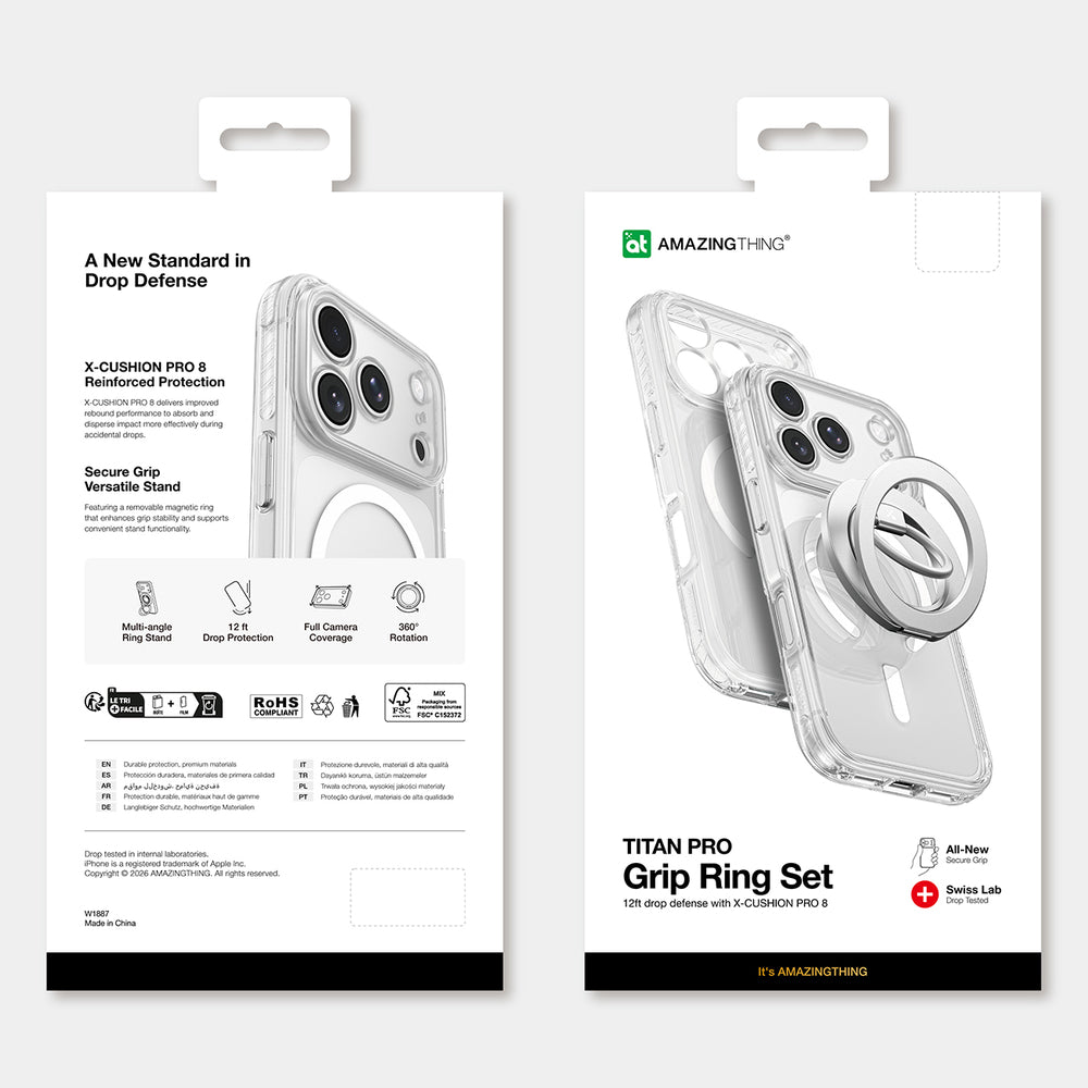 AmazingThing Titan Pro Lens Ring Set Case til iPhone 18 Pro Max med kameraomslag og magnetisk ring kompatibel med MagSafe - Clear