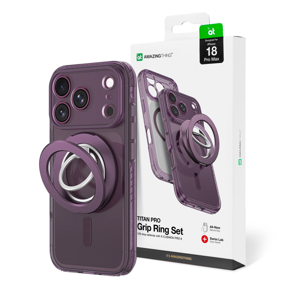 AmazingThing Titan Pro Lens Ring Set Case til iPhone 18 Pro Max med kameraomslag og magnetisk ring kompatibel med MagSafe - Purple