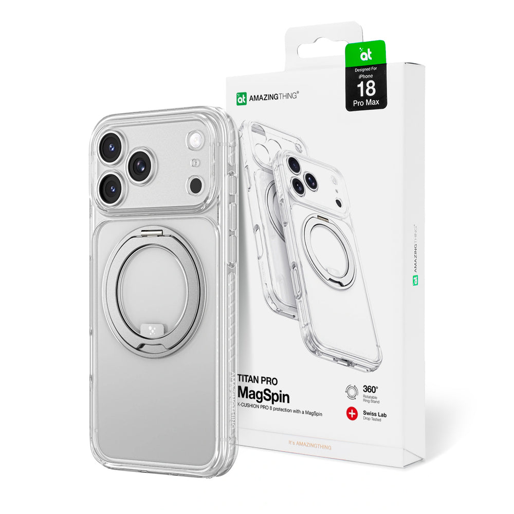 AmazingThing Titan Pro Spin Lens Case til iPhone 18 Pro Max med Roterende Ring og Lanyard Mount, MagSafe Kompatibel - Clear