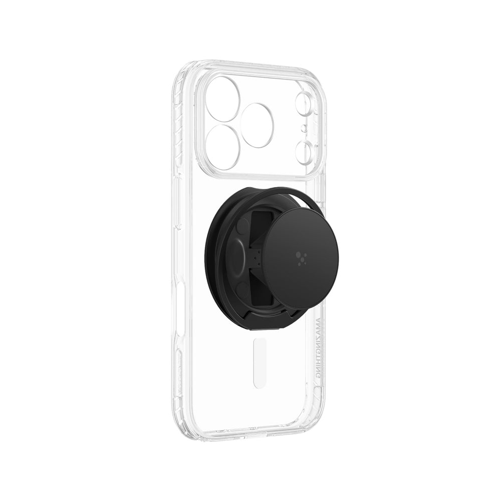 AmazingThing Titan Pro Pop Lens Case til iPhone 18 Pro med kameraomslag, greb og stativ, MagSafe-kompatibel - klar/sort