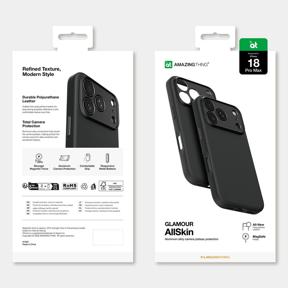 AmazingThing Glamour AllSkin iPhone 18 Pro Max-kasse med kameraomslag, MagSafe-kompatibel - sort