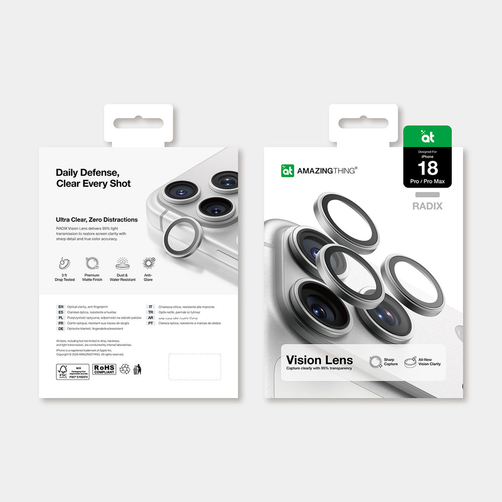 AmazingThing Radix Vision Lens Camera Lens Protector til iPhone 18 Pro / 18 Pro Max - Sølv