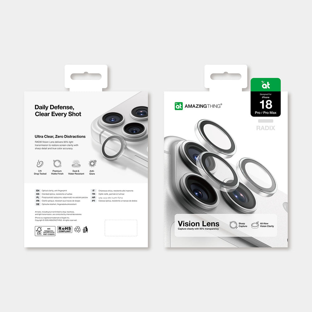 AmazingThing Radix Vision Lens Camera Lens Protector til iPhone 18 Pro / 18 Pro Max - Clear