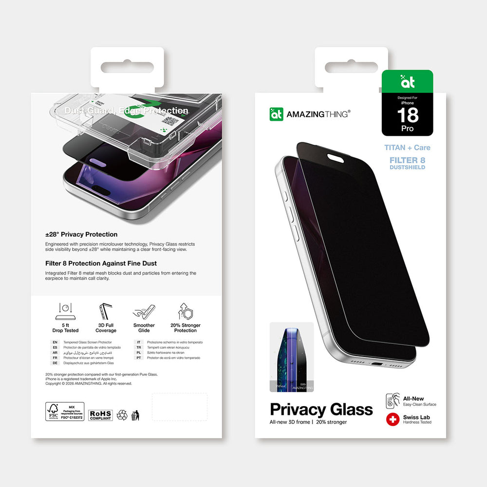 AmazingThing Titan +Care Privacy Glass til iPhone 18 Pro med monteringsramme