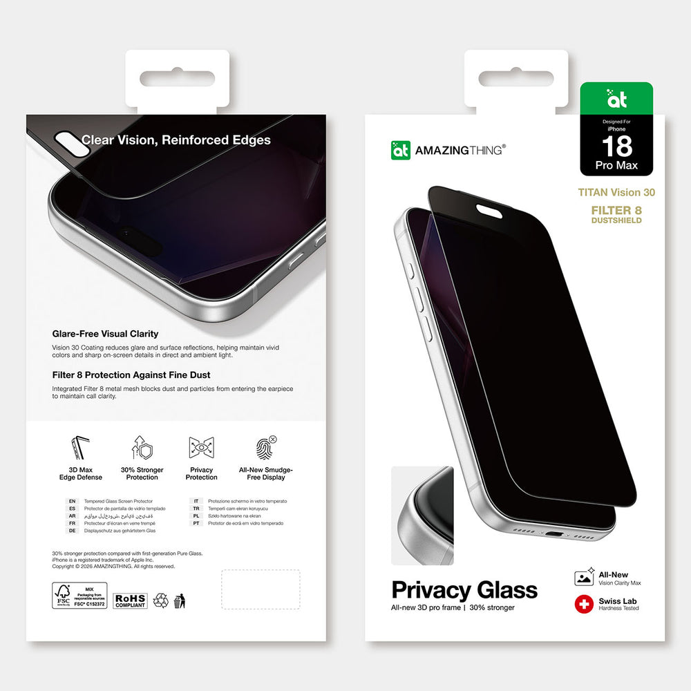 AmazingThing Titan Vision 30 Privacy Glass til iPhone 18 Pro Max
