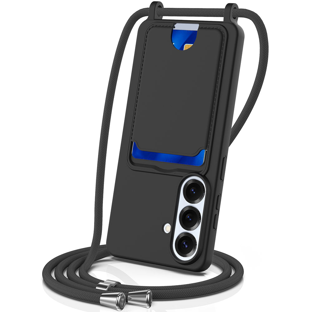 Samsung Galaxy S26 TPU Case med kortholder og Crossbody Lanyard - sort