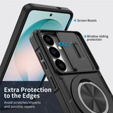 Samsung Galaxy S26 Case med glidende kameraomslag og svingstativ kompatibel med MagSafe - sort