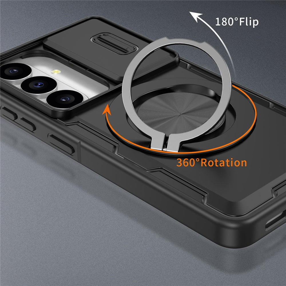 Samsung Galaxy S26 Case med glidende kameraomslag og svingstativ kompatibel med MagSafe - sort