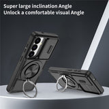 Samsung Galaxy S26 Case med glidende kameraomslag og svingstativ kompatibel med MagSafe - sort