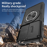 Samsung Galaxy S26 Case med glidende kameraomslag og svingstativ kompatibel med MagSafe - sort