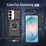 Samsung Galaxy S26 Case med glidende kameraomslag og svingstativ kompatibel med MagSafe - sort