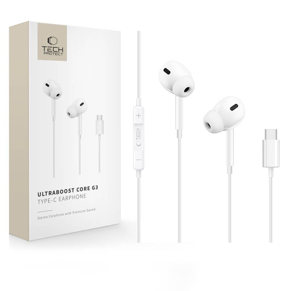 Tech-Protect Ultraboost Core G3 USB-C Wired Headphones - White