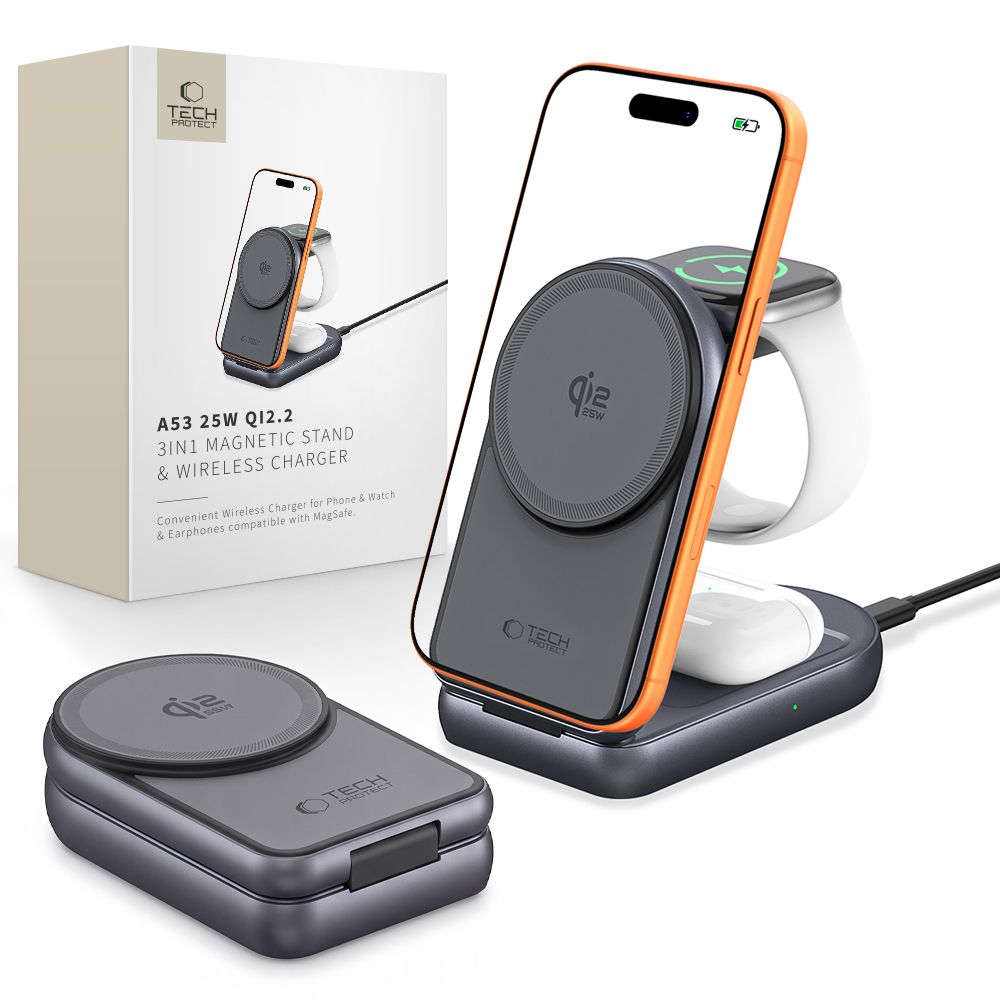 Tech-Protect A53 3in1 MagSafe 25W QI2.2 Wireless Charger - Dark Gray