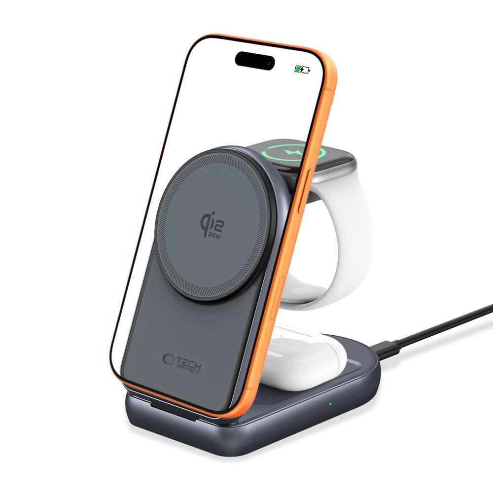 Tech-Protect A53 3in1 MagSafe 25W QI2.2 Wireless Charger - Dark Gray