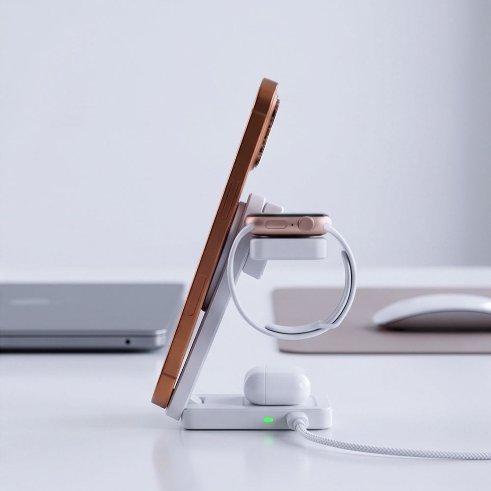 Tech-Protect A56 3in1 MagSafe 25W QI2.2 Wireless Charger + USB-C / USB-C Cable 100cm - White