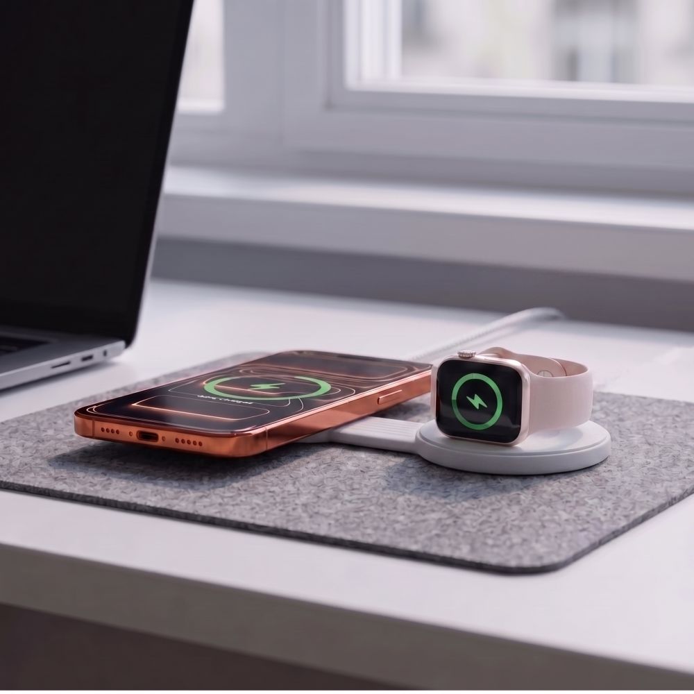 Tech-Protect A55 2in1 MagSafe 25W QI2.2 Wireless Charger + USB-C / USB-C Cable 100cm - White