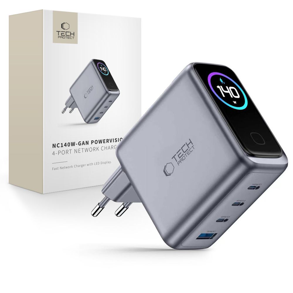 Tech-Protect PowerVision NC140W-GaN 4-PORT PD 140W / QC3.0 Wall Charger - Dark Gray