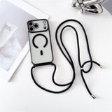 Til iPhone 18 Pro Max / 17 Pro Max Case Kompatibel med MagSafe Elektrobelagt TPU Telefon Cover med Lang Lanyard - sort