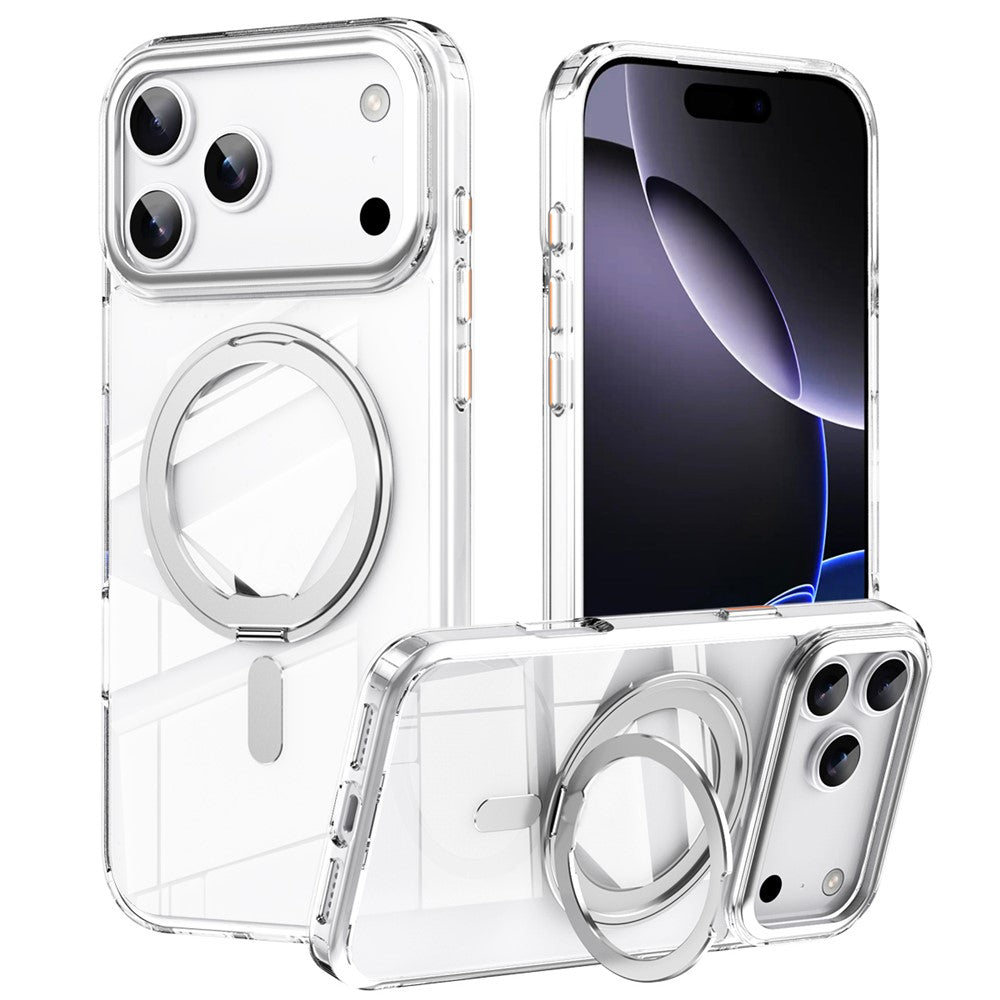 Magnetisk etui med roterende stativ til iPhone 18 Pro / 17 Pro TPU Acryl MagSafe - hvid