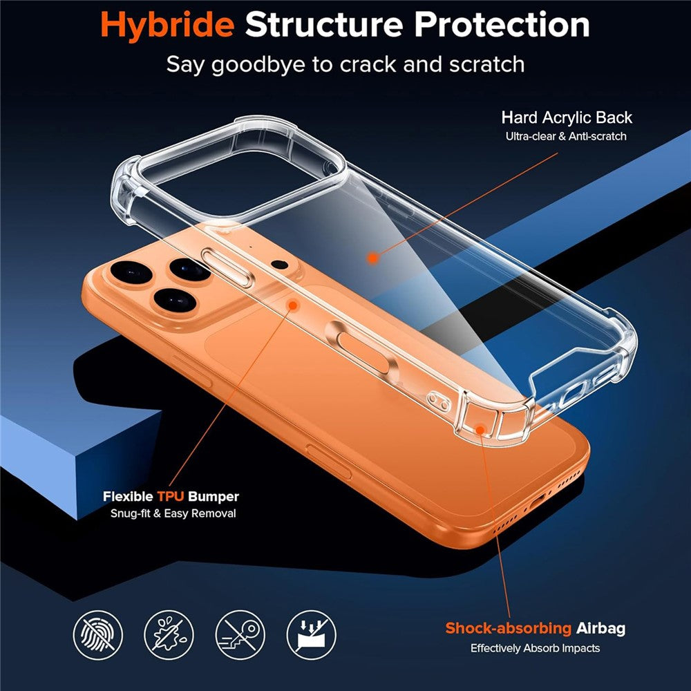 Hybrid Akryl TPU Case iPhone 18 Pro / 17 Pro med kamerabeskyttelse - gennemsigtig