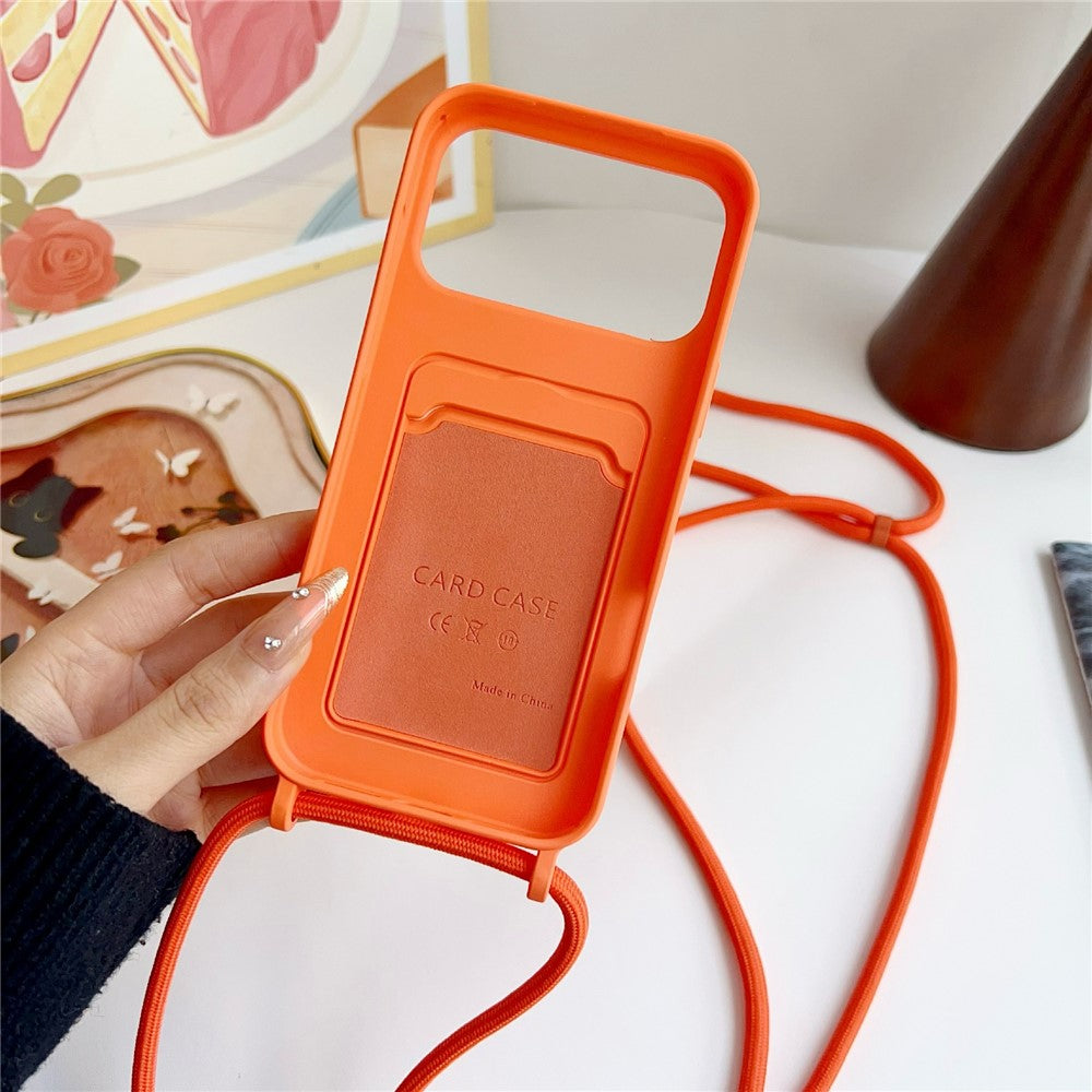 Silikonfoder med kortlås og rem til iPhone 18 Pro Max / 17 Pro Max - orange