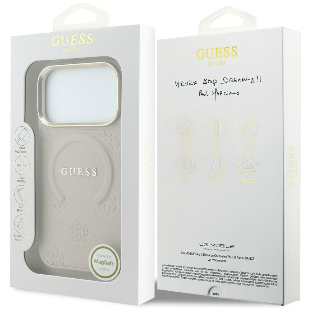 Guess Saffiano Peony & Ring MagSafe fodtøj til iPhone 17 Pro / 18 Pro - pink