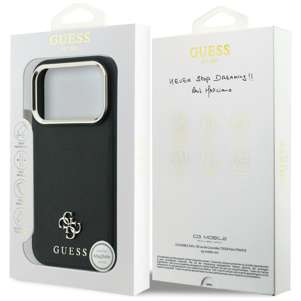 Guess Saffiano Small 4G og Classic Logo MagSafe Case til iPhone 17 Pro Max / 18 Pro Max - sort