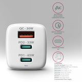 Axagon ACU-DPQ65W oplader til mobil enhed Mobiltelefon, Netbook, Laptop, Smartphone, SmartWatch, Tablet, Universel Hvid Vekselstrøm Hurtig opladning Indendørs