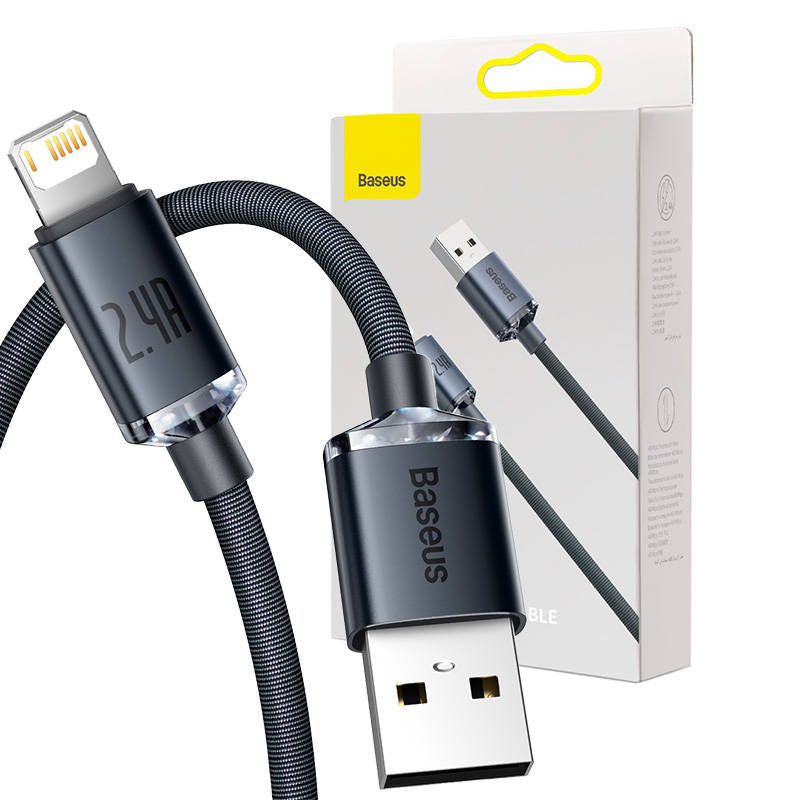 Baseus Crystal Shine kabel USB til Lightning, 2,4A, 2m (sort)