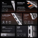 Axagon HMC-KB-US dockingstation Ledningsført USB 3.2 Gen 1 (3.1 Gen 1) Type-C Grå