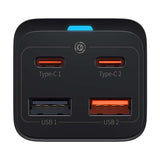 Hurtig oplader Baseus GaN3 Pro, 2x USB-C, 2x USB, 65W (sort)