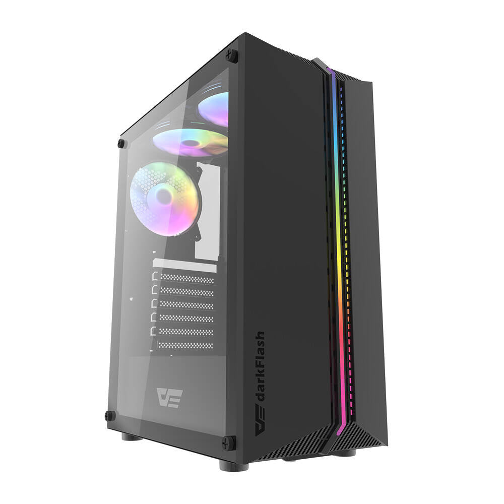 Darkflash DK151 LED-computerhylster (sort) + 3 RGB-ventilatorer