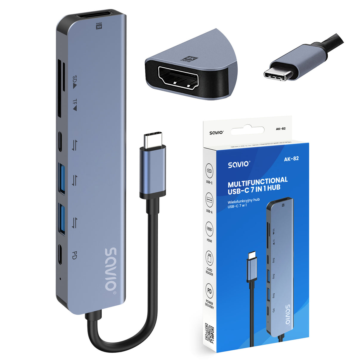 Savio AK-82 interface hub USB Type-C 5000 Mbit/s Sort