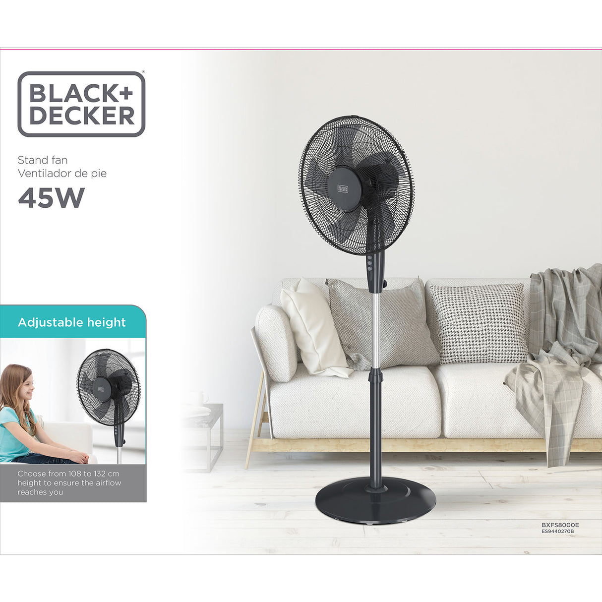 Black+Decker Pedestal Fan 40 Cm 45 W Black