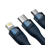 3in1 USB-kabel Baseus Flash-serie, USB-C + micro USB + Lightning, 100W, 1,2 m (blå)