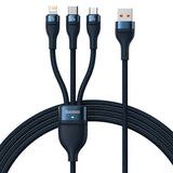 3in1 USB-kabel Baseus Flash-serie, USB-C + micro USB + Lightning, 100W, 1,2 m (blå)