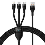 3in1 USB-kabel Baseus Flash-serie, USB-C + micro USB + Lightning, 100W, 1,2m (sort)