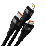 3in1 USB-kabel Baseus Flash-serie, USB-C + micro USB + Lightning, 100W, 1,2m (sort)