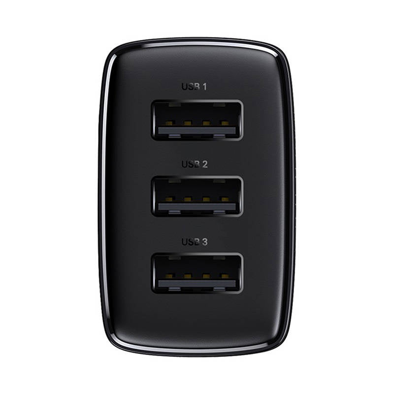 Baseus kompakte hurtigoplader, 3x USB, 17W (sort)