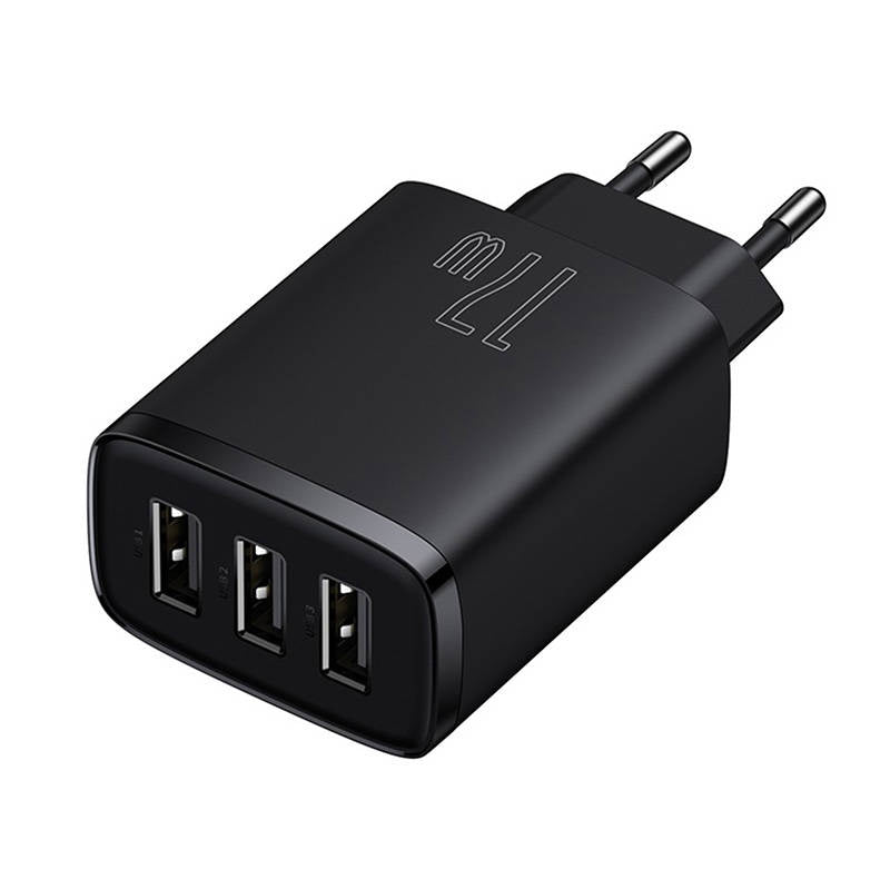 Baseus kompakte hurtigoplader, 3x USB, 17W (sort)
