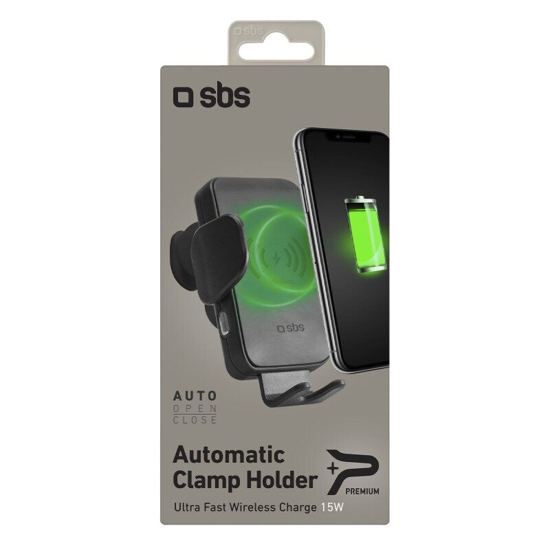 SBS Automatic Car Holder with QI Fast Charger 15W Aktiv holder Mobiltelefon/Smartphone Sort
